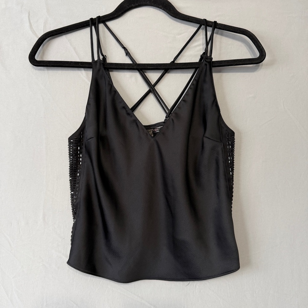 Victoria Secret Womens Satin Cami XS Black Fairy Grunge Dark Coquette Beaded